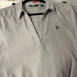 Chase bank Lands' End cap sleeve V neck Gray Blouse